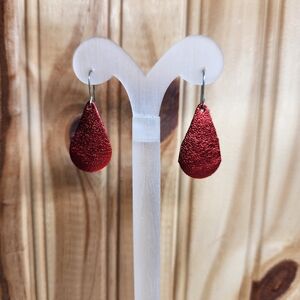 Elegant Red Leather Handmade Teardrop Earrings